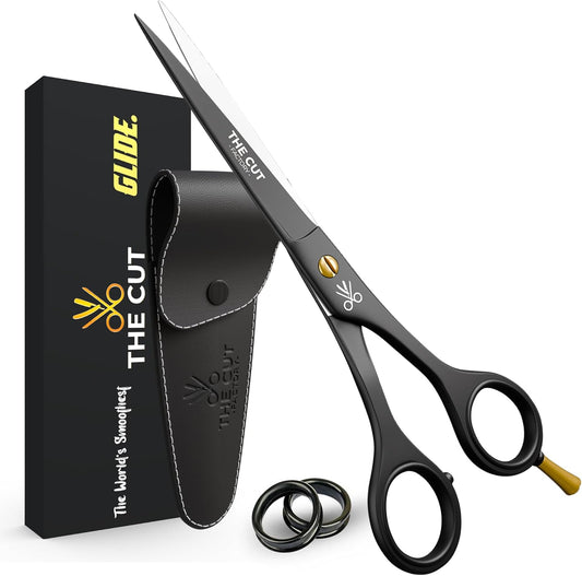 The Cut Factory® 6.5” Matte Black Luxury Hair Scissors – Ultra-Sharp High Carbon Steel Barber Shears for Men, Women & Kids – Gift-Boxed with Leather Pouch – Precision Cutting for Salon & Home