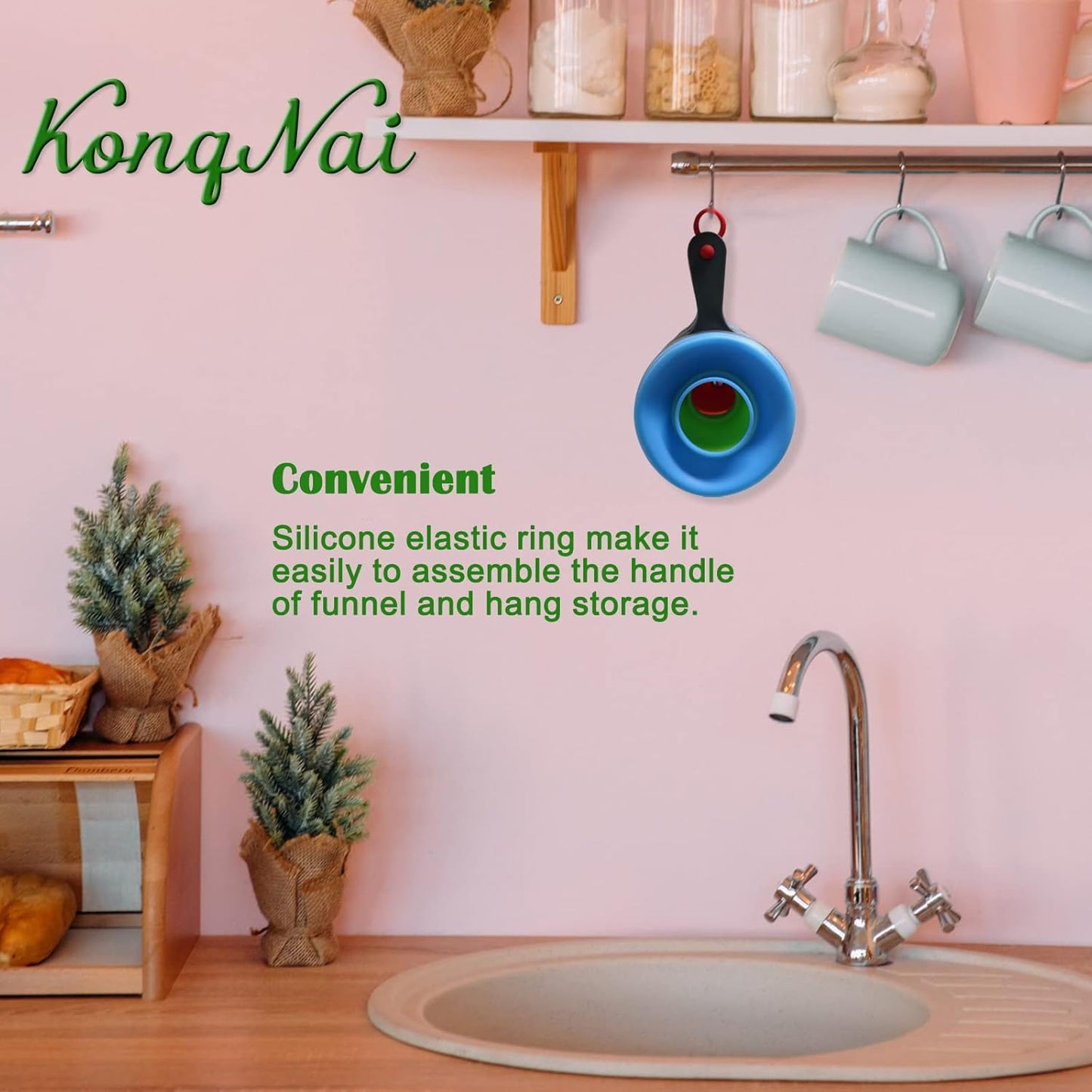 KongNai Canning Funnel for Wide and Regular Jars，Wide Mouth Funnels Sets of 3, Large for Mason Jar, Food Grade Collapsible Silicone Kitchen Accessories for Transfer Jam, Juice, Spices and Oil