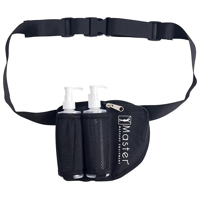 Master Massage Double Bottle Massage Oil Holster - Adjustable Cream & Lotion Bag Kit - Incl. Two 8 Oz Refillable Pump Dispenser