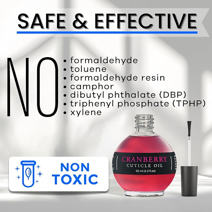 Moisturizing Cuticle & Nail Care Oil 2.3 Fl Oz - Cranberry Scented – Infused with Jojoba Oil, Aloe, Vitamin E – Nail & Cuticle Hydration, Repair, Moisturizer, Strengthener, Growth