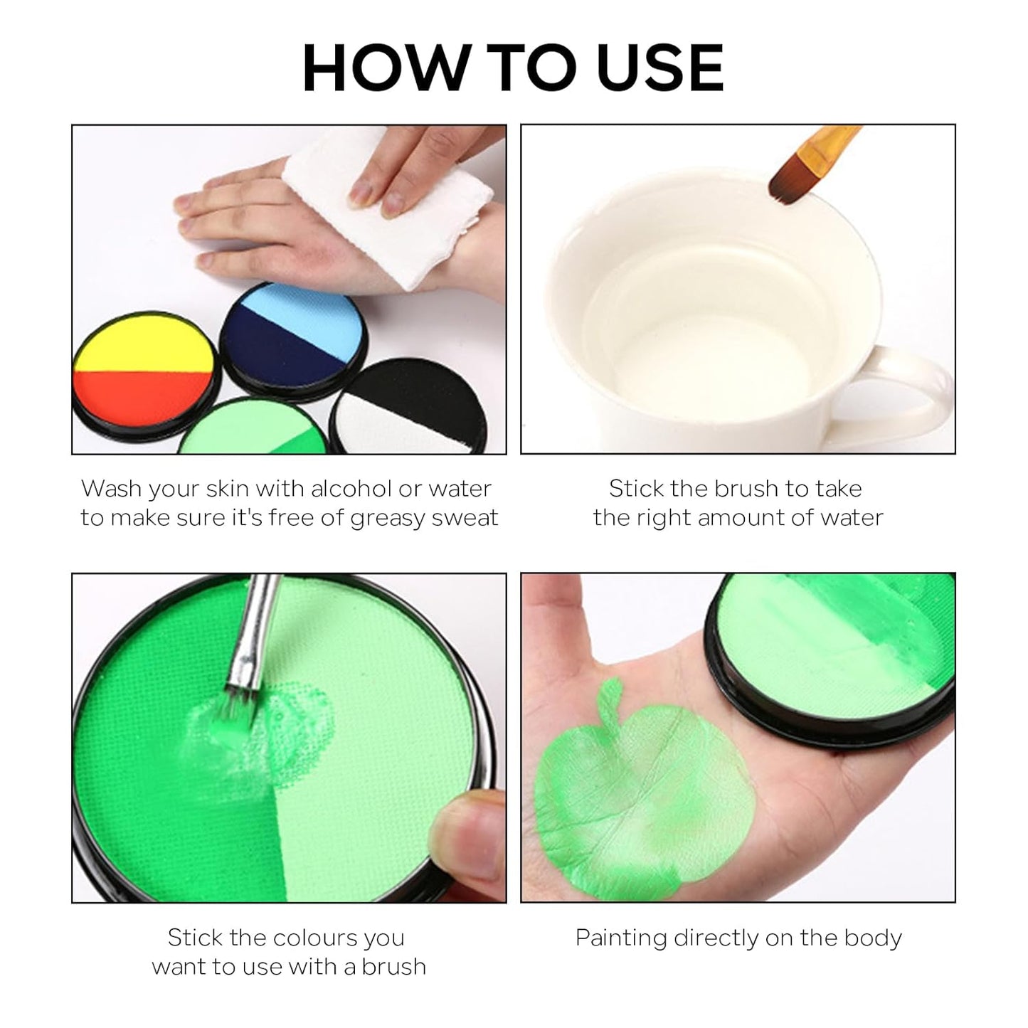 Black Red Face Body Paint Makeup Foundation 30 g, Water Activated Cream to Powder Face Body Paint Makeup for Halloween Costume Cosplay Theater Stage Dress-Up Makeup, Matte Finish, Non Toxic