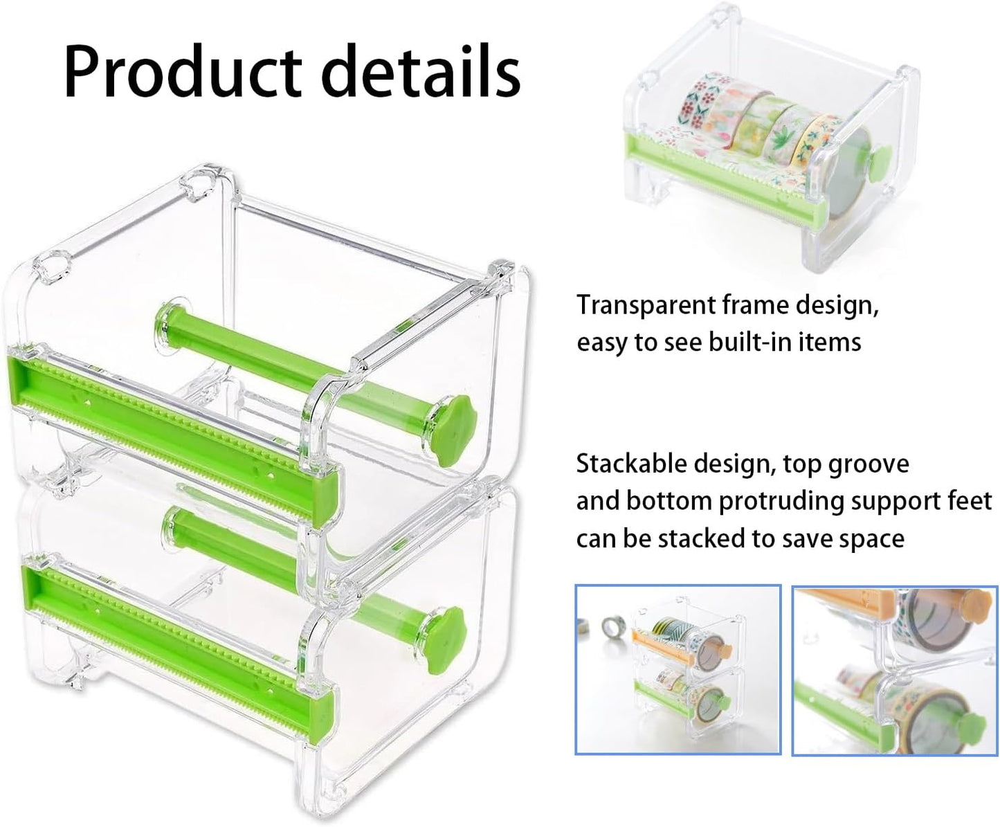1 Pc Transparen Visible Washi Packaging Tape Dispenser Cutter Roll Tape Holder Organizer Desktop Office Tape Holder,Cute Tape Dispenser,DIY Sticker Roll Tape Cutter,Light Green
