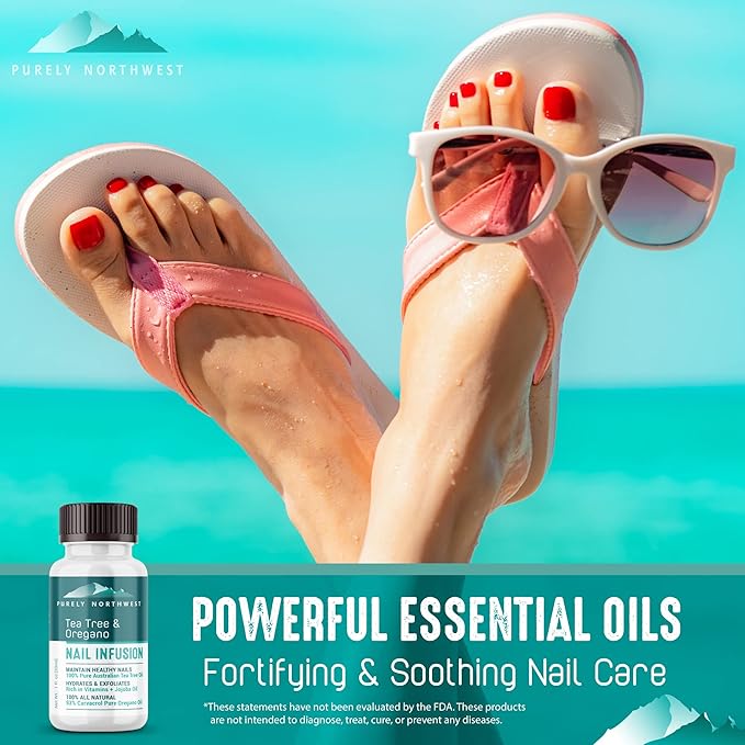 Extra Strength-Toenail Solution-100% All Natural-Tea Tree & Oregano-Effective for Thick, Discolored & Cracked Nails-Softens Dry Cracked Nails & Cuticles-by Purely Northwest 1oz
