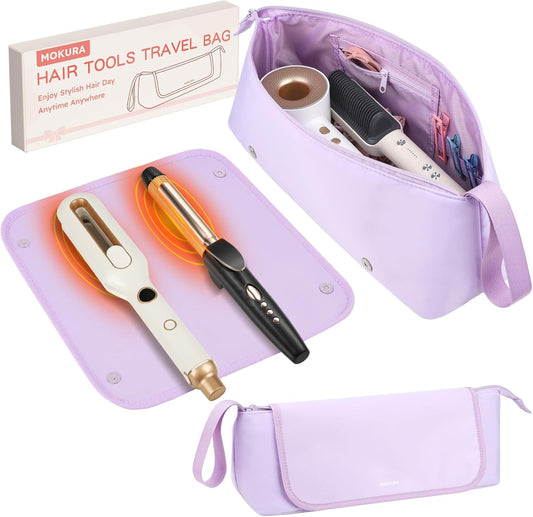 MOKURA Hot Hair Tools Travel Bag with Heat Resistant Mat Removable, Hair Accessories Organizer Case, Women Travel Essentials, Storage Pouch for Curling Iron Straightener Flat Iron Hair Dryer, Purple