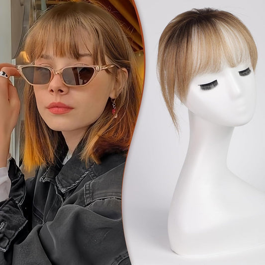 HAIRCUBE Bangs Hair Clip in Bangs 100% Real Human Hair Bangs Clip in Hair Extensions Fake Bangs Air Bangs Hairpieces for woman with Temples 3 Secure Clips in Full Fringe (Ombre Ash Blonde)