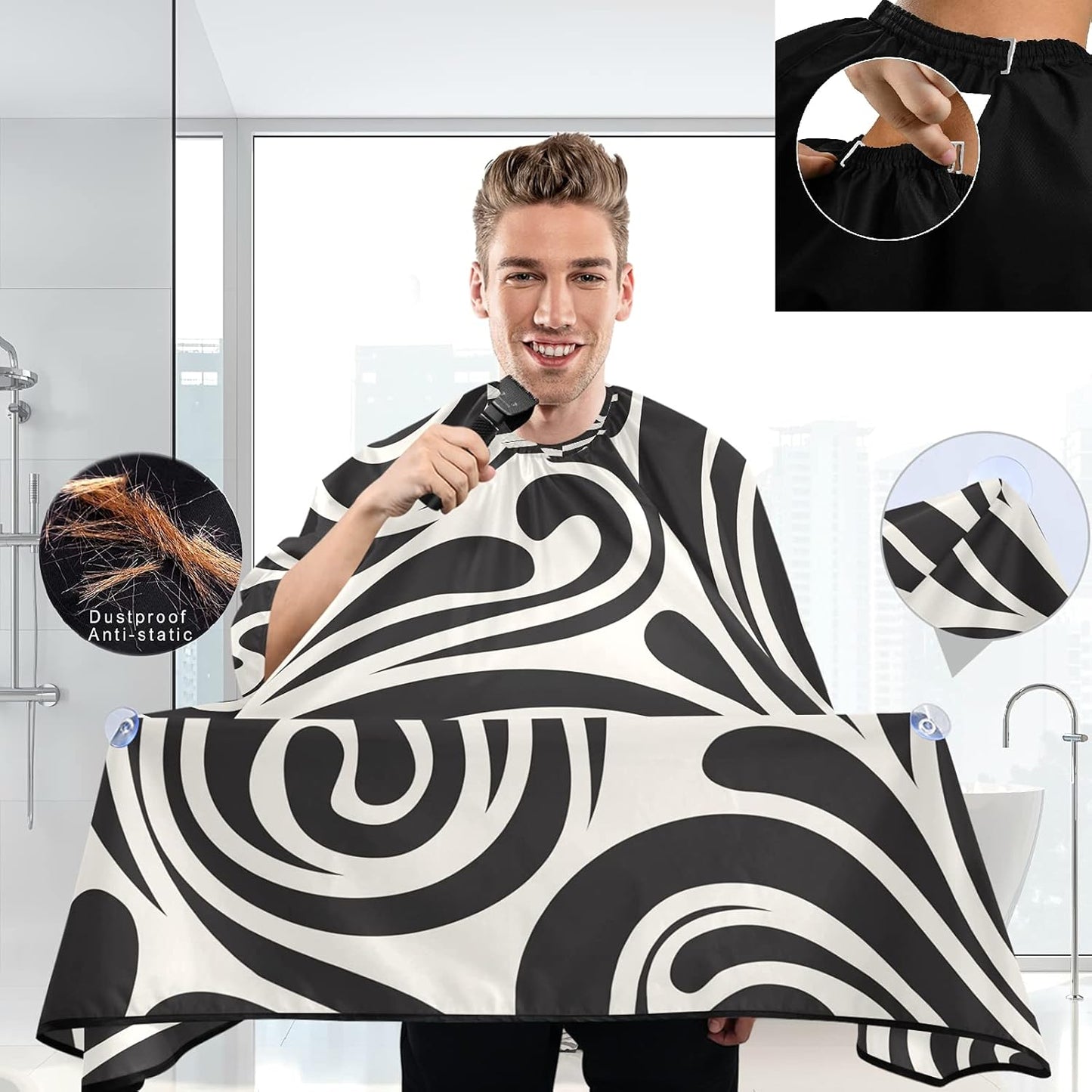 visesunny Barber Cape Black Whirlpool Pattern Polyester Hair Cutting Salon Cape Apron Anti-Static Haircut Water-Resistant Shaving Cloth Beard Shaving Bib Hairdressing Cape
