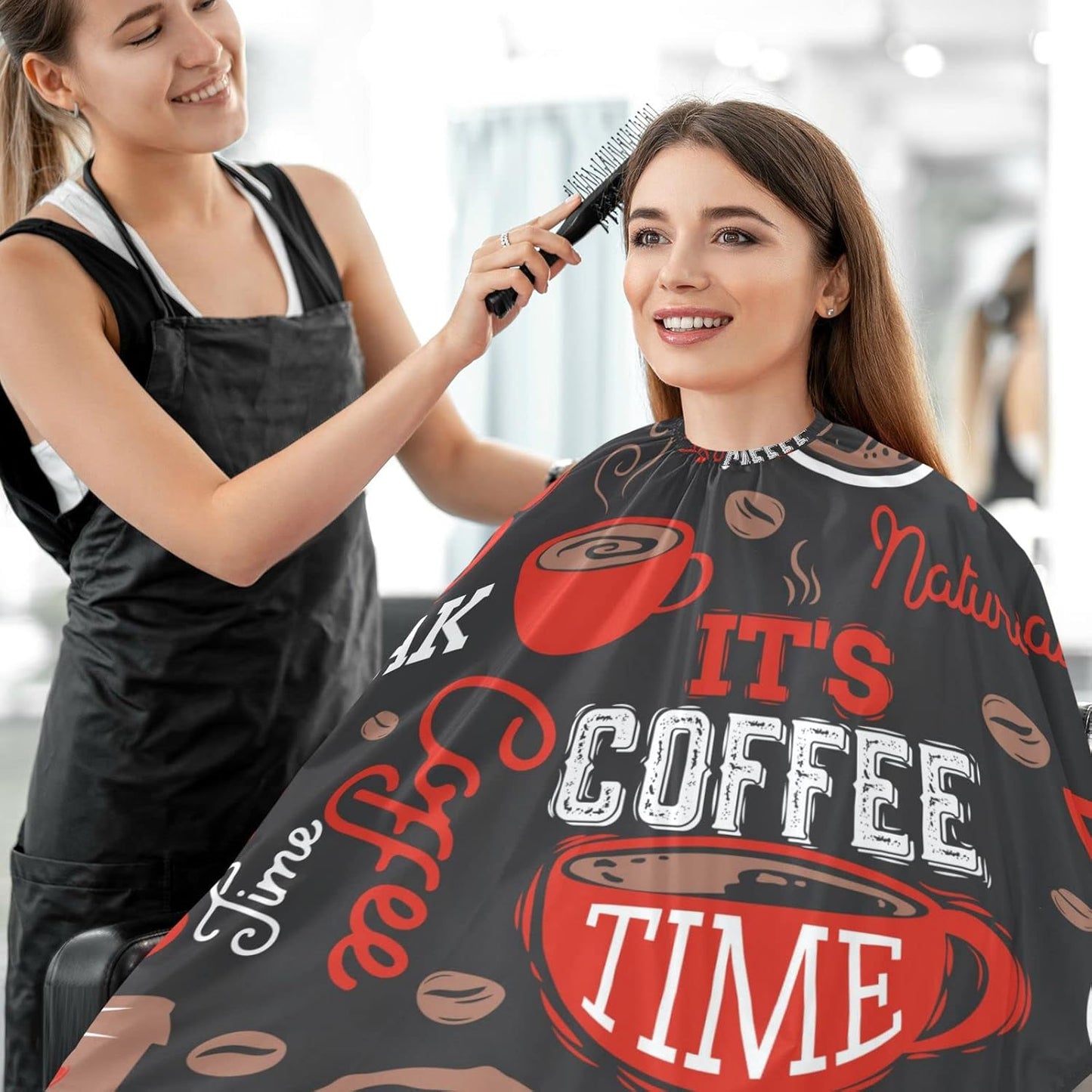 visesunny Barber Cape Coffee Elements Collection Polyester Hair Cutting Salon Cape Apron Anti-Static Haircut Water-Resistant Shaving Cloth Beard Shaving Bib Hairdressing Cape