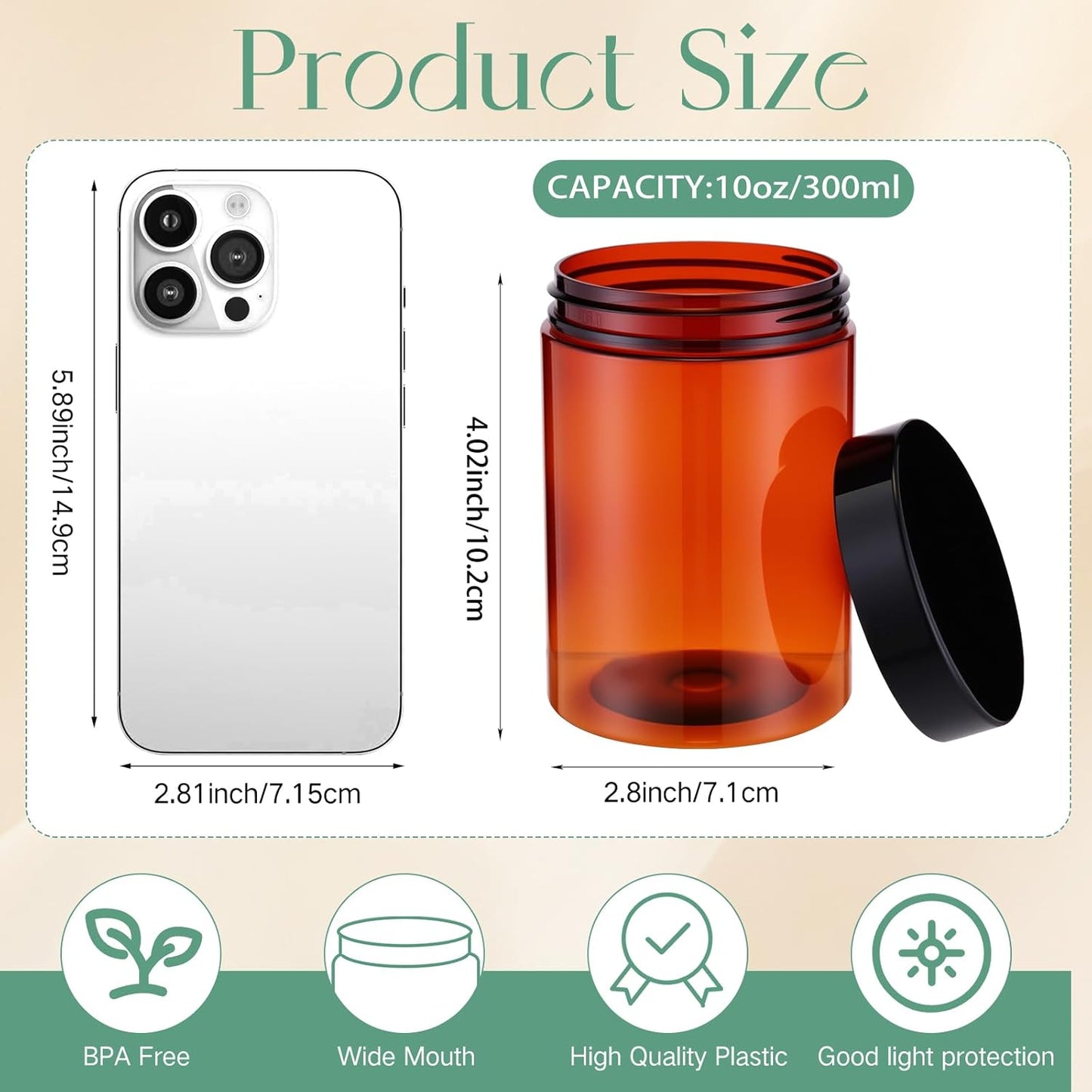 SATINIOR 12 Pack 10 oz Plastic Container Jars with Lids Round Clear Travel Cosmetic Container Slime Jars for Toiletries, Lotion, Cream, Ointments, Makeup, Rhinestone, Samples, Kitchen Storage(Amber)