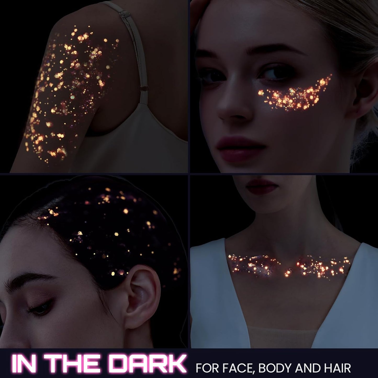 Teenitor Pink Glitter Glow in The Dark Glitter Gel, Pink Face Glitter Gel, Body Glitter Hair Glitter for UV Black Light Glow Party Raves Concerts