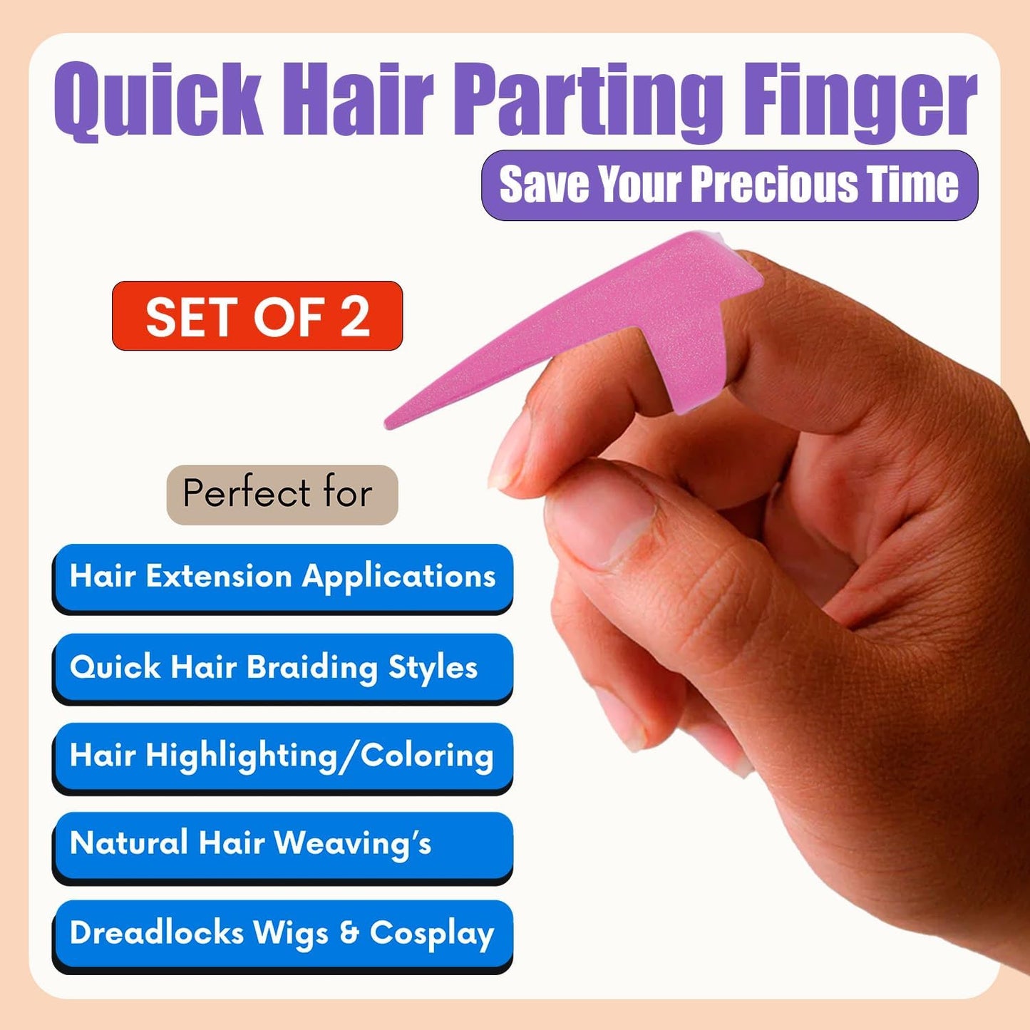 Quick 2PC Hair Braids Parting & Sectioning Rings set- Stainless Steel Stitch Braid Tool Finger for Durable Dreadlocks Wig & Installation of Human Hair Extensions Braiding Tools (Pink, Gold)