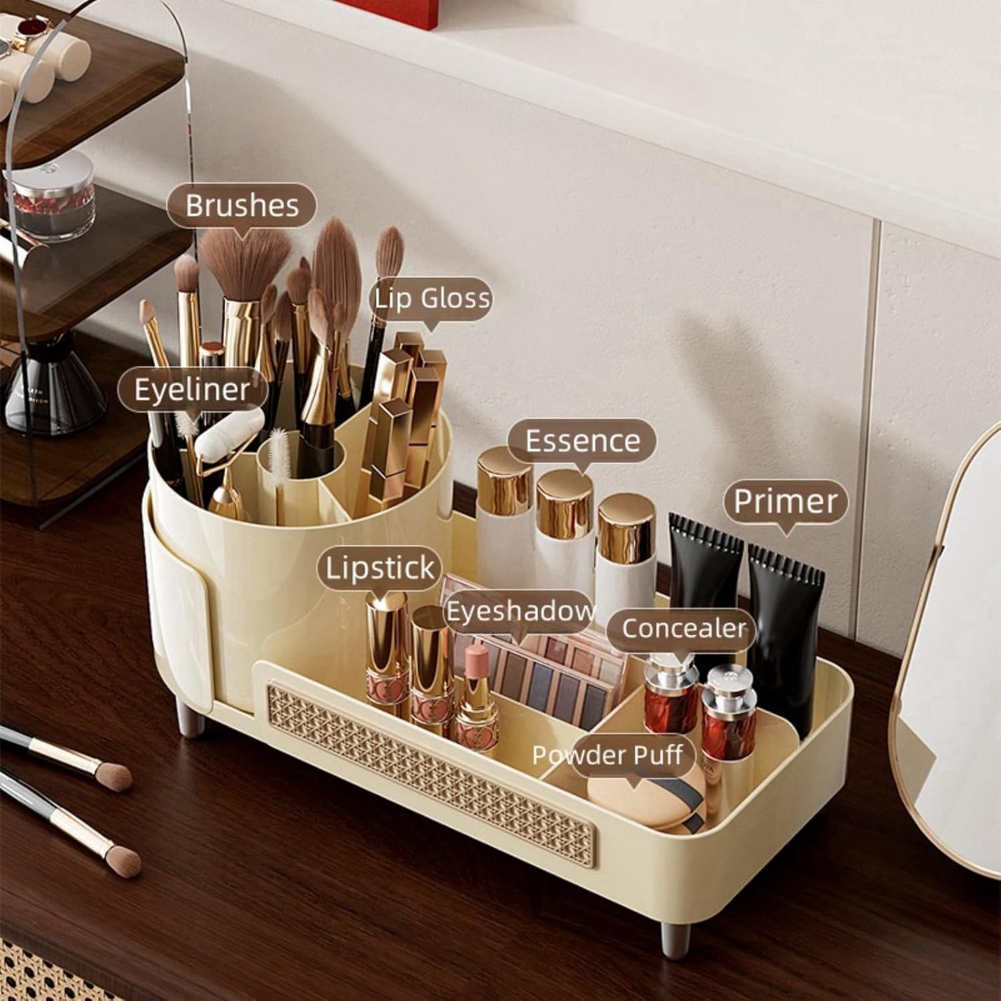 Rotating Makeup Organizer Countertop,Large Capacity Makeup Organizers for Vanity,2 in 1 makeup storage organizer for Bathrooms,Cosmetic Display Case (Coffee)