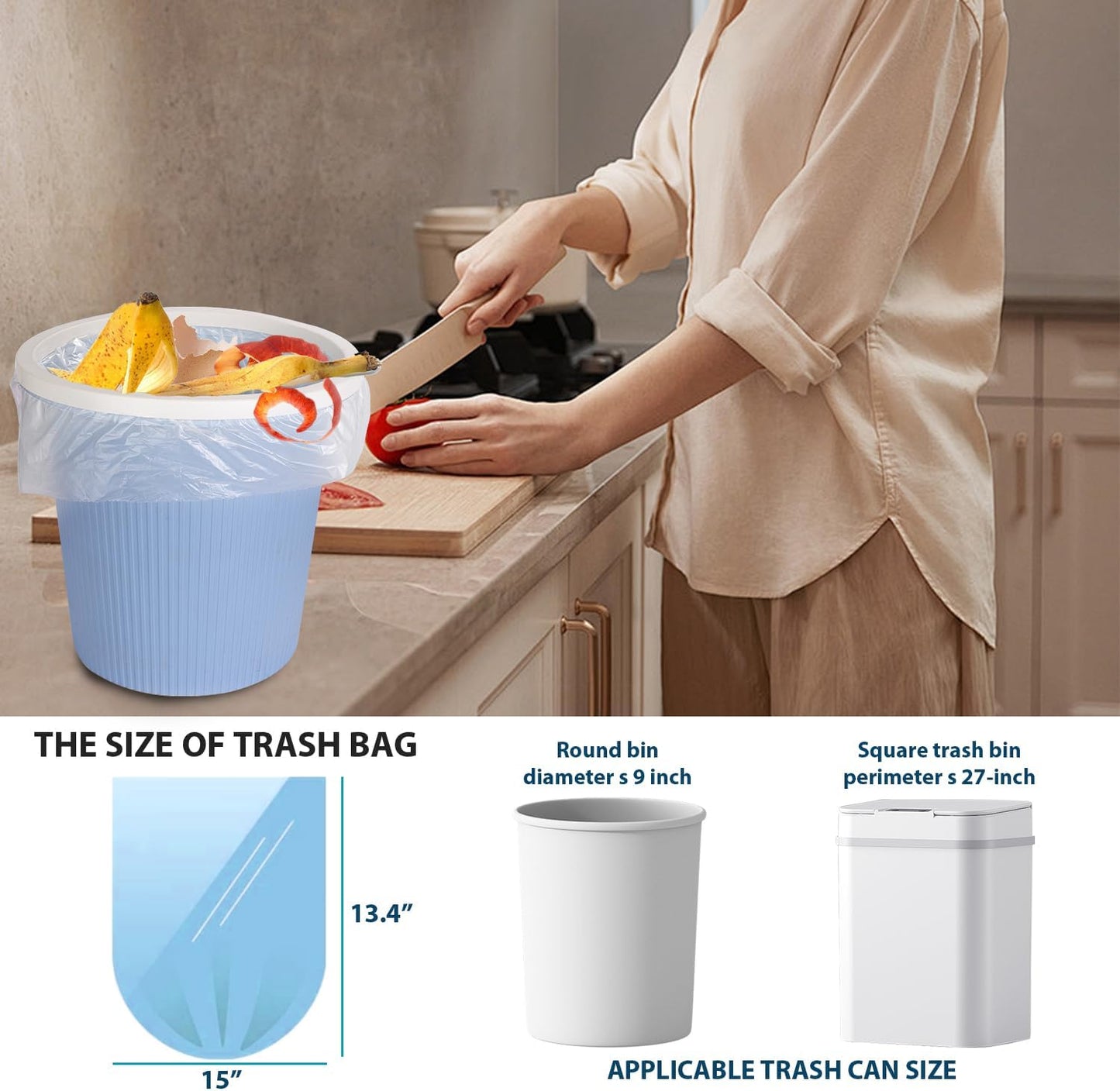 1.2 Gallon Flap-Tie Mini Trash Bags 125 Count Small, Leak Proof and Tear Resistant Garbage Bags for Bathroom, Kitchen, Office, Car, and Travel Durable Plastic Bin Liners, Clear