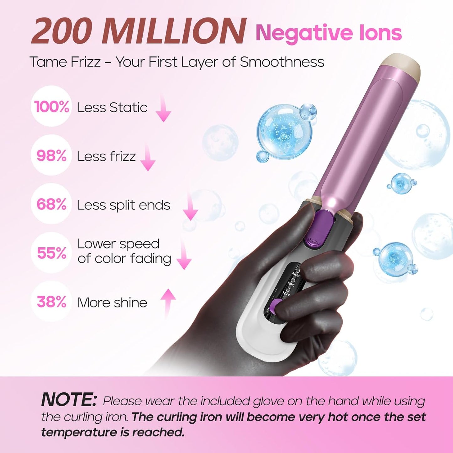 Youbella Cordless Curling Iron, 8000mAh Travel Hair Curler, Portable Heated Wand with Protective Cover & Gloves, USB Rechargeable for Big Waves, 1.35” Wireless Hair Styling Tool, Negative Ions, Gray