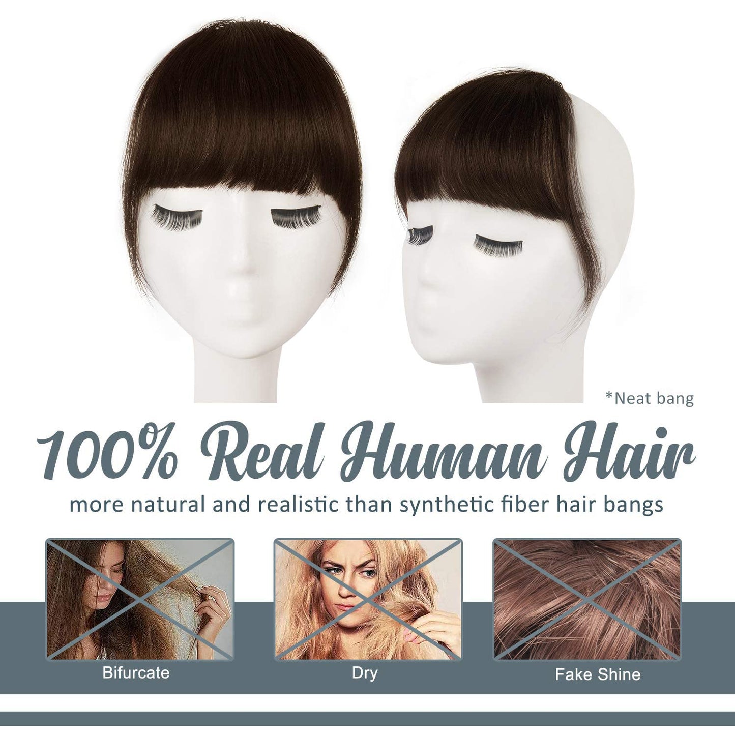 BARSDAR Human Hair Clip in Bangs - 100% Real Human Hair Clip in Bangs for Women - Brown Thick Bangs Extensions Fringe with Temples Real Hair Bangs Hairpieces - Dark Auburn Brown