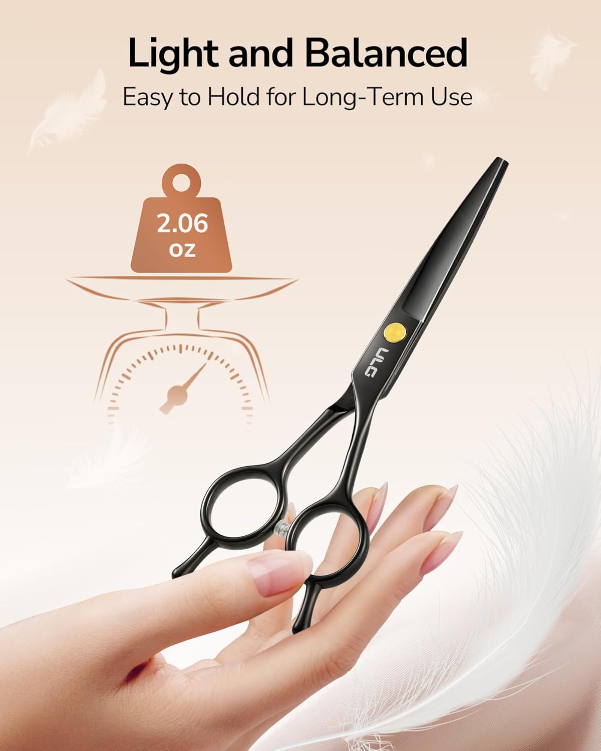 ULG Hair Cutting Scissors Professional Salon Shears 6.5-Inch Ultra Sharp Barber Scissors with Haircut Comb, Left/Right Symmetrical, Stainless Steel Haircut Scissors for Men, Women, Salon & Home Use