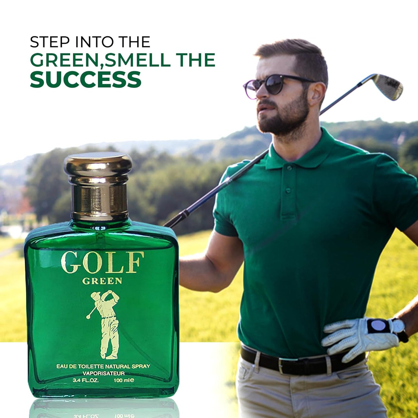 Golf Green Sensual Woody Fragrance for Men | Long Lasting Cologne Aromatic Scent, Eau de Parfum Natural Spray - Great Holiday Gift, 3.4 Fl Oz/100 Ml