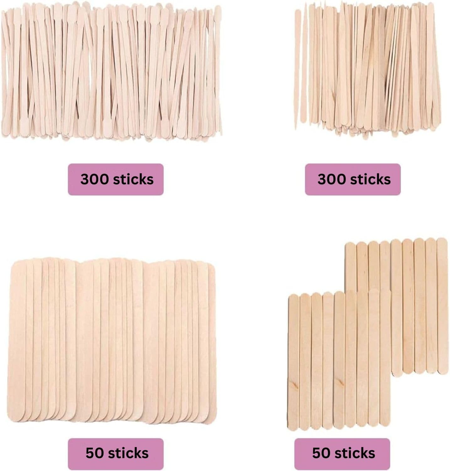 Mibly 4 Style 700 Pcs Assorted Wooden Wax Sticks for Body Legs Face and Small Medium Large Sizes Eyebrow Waxing Applicator Spatulas for Hair Removal or Wood Craft Sticks