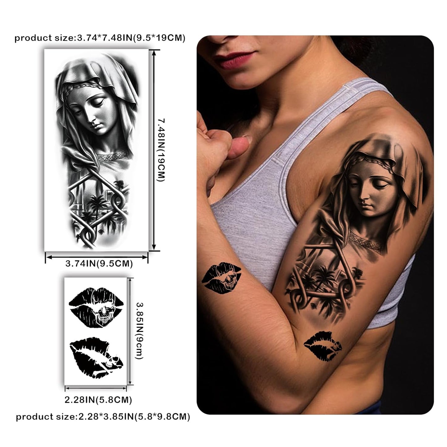 77 Sheets Temporary Tattoo For Men Women, Black Scary Skull Skeleton Knife Rose Temporary Tattoos For Adults Neck Arm Thigh, Small Mermaid Angle Clown Fake Tattoo Sticker For Boys Girls Tatoos