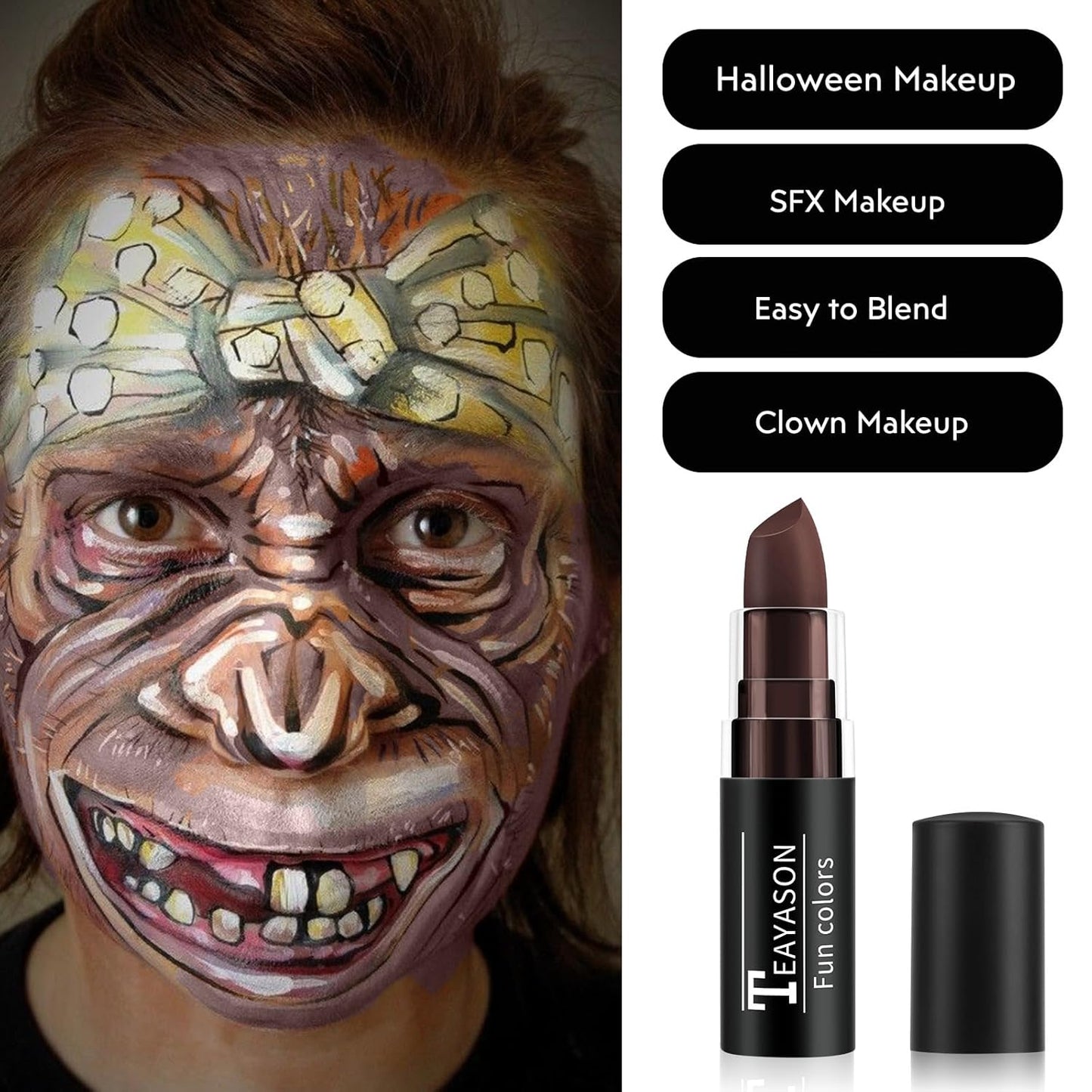 Brown Face Body Paint Stick, Matte Lipstick Eye Black Stick Face-Paint Make Up, Long Lasting Waterproof Brown Makeup for Halloween Deer Werewolf Face SFX Costume Cosplay Makeup