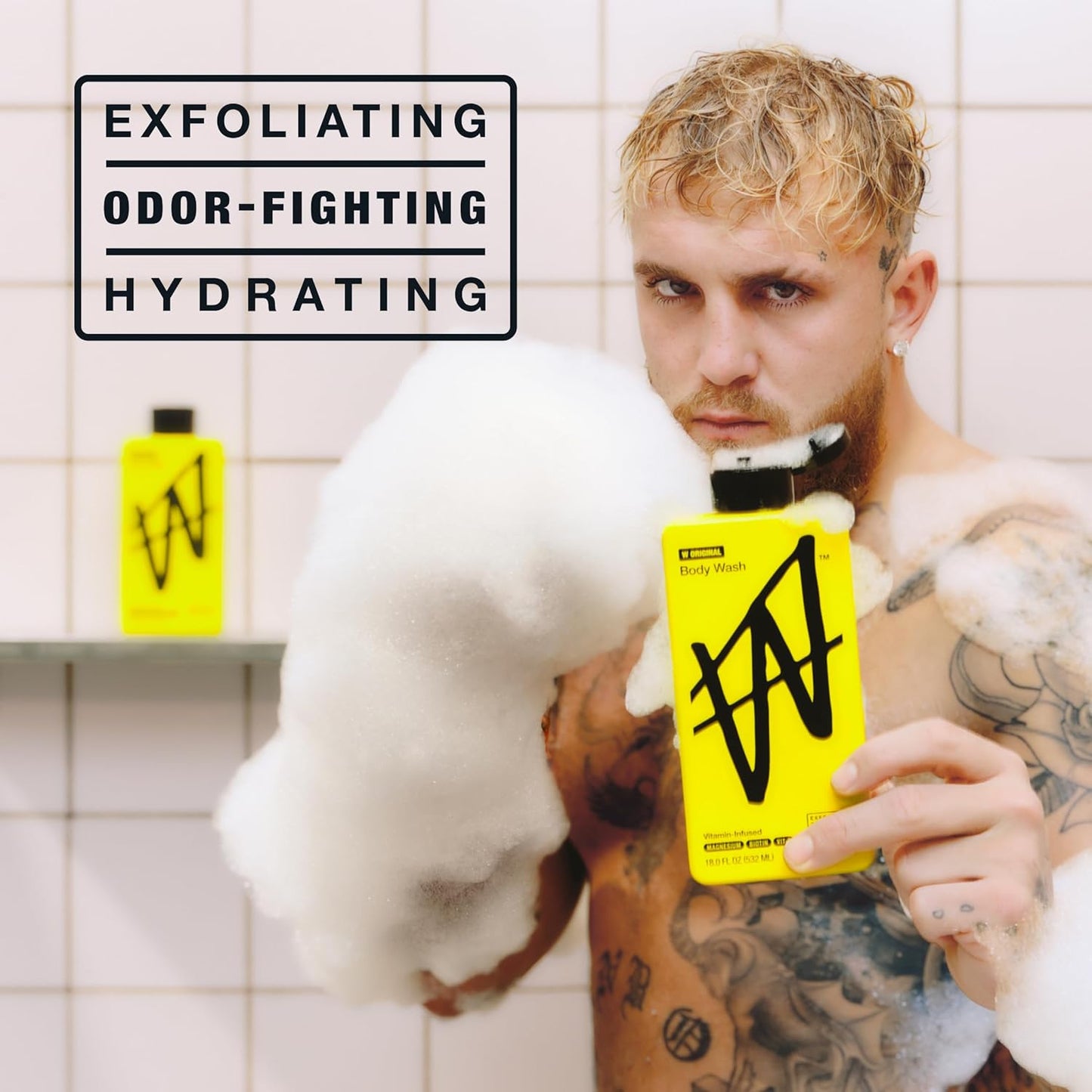 W By Jake Paul Exfoliating Body Wash for Men, Vitamin-Infused, Hydrating Shower Gel, Original, 18 fl oz (Pack of 2)