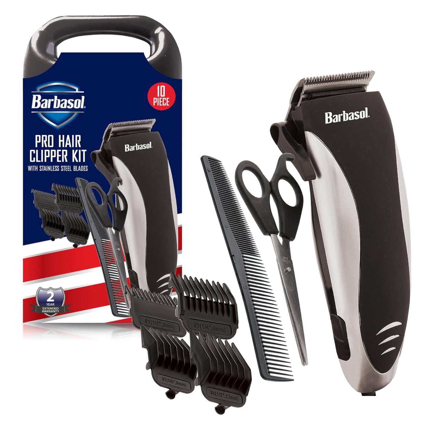 XTREME DIGITAL LIFESTYLE ACCESSORIES Barbasol Professional Hair Clipper Kit with Stainless Steel Blades, 4 Guide Combs, Adjustable Taper and Travel Bag