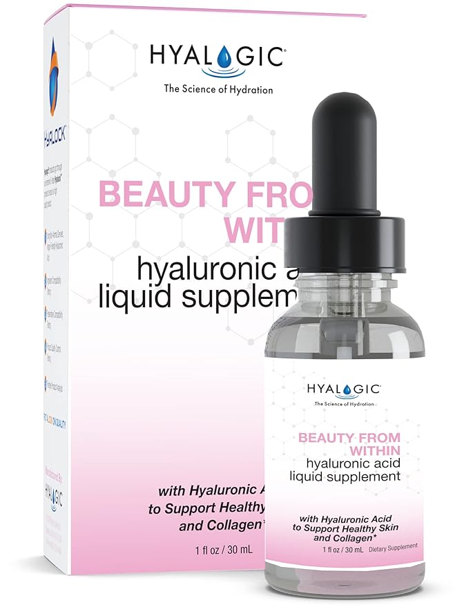 Hyalogic Beauty From Within Hyaluronic Acid Liquid Supplement - Liquid Hyaluronic Acid for Skin Hydration, and Collagen Boost - Vegan, Gluten-Free, Odorless & Tasteless (1 Fl Oz)