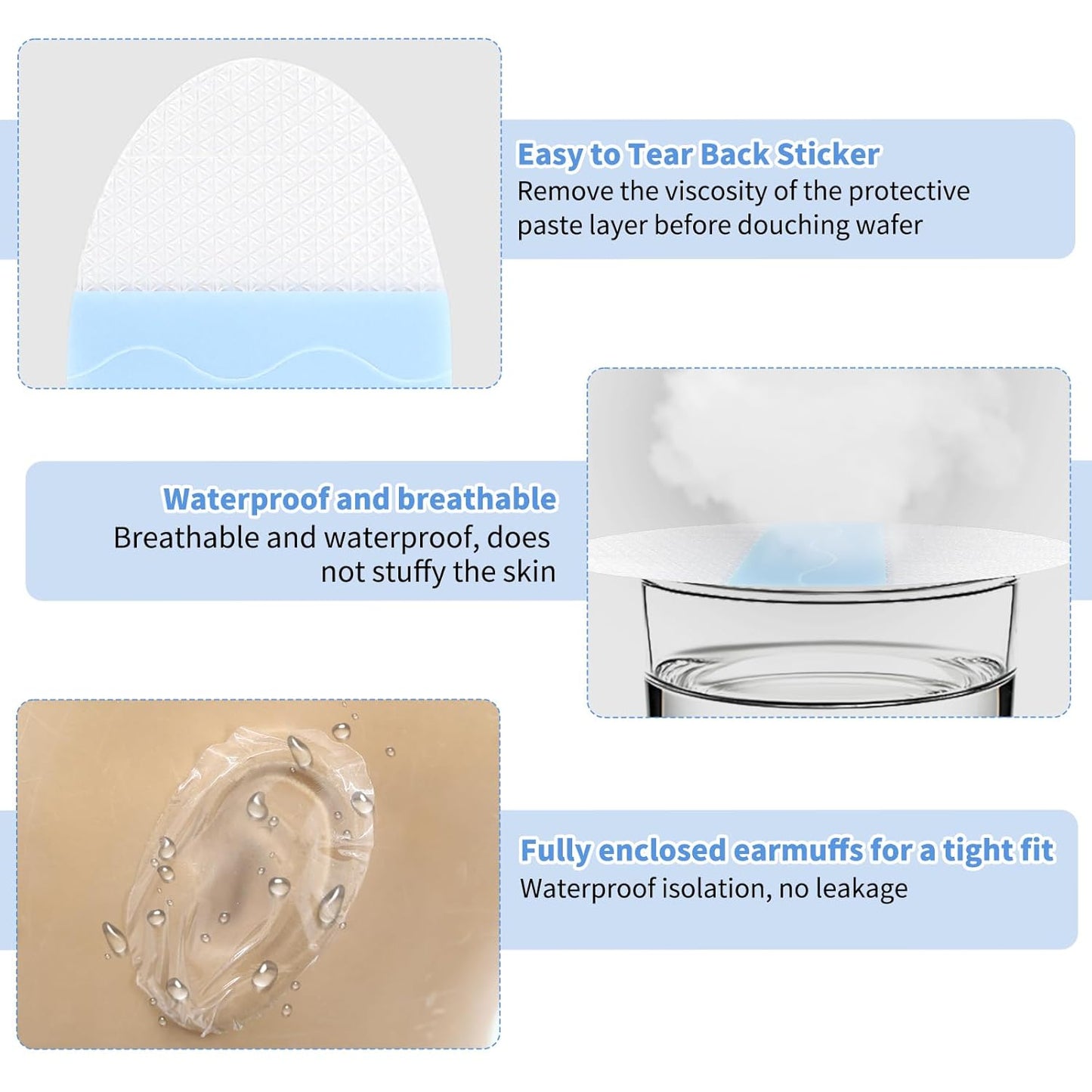 Upgraded Version 80Pcs Ear Covers for Shower ＆ Swimming, Ear Water Protection, Waterproof ＆ Lightweight, Cotton Included | Silicone-Gel