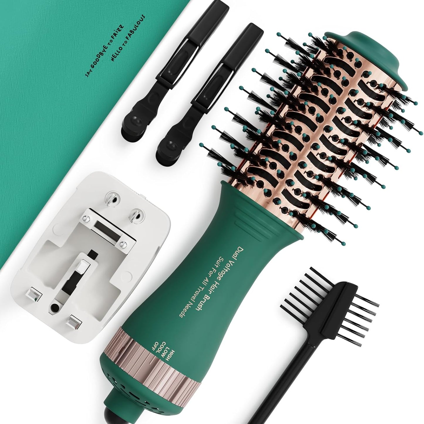 Dual Voltage Travel Hair Dryer Brush Mini Hot Air Hair Styling Tool, 110-240V European Oval Shape Jet Brush, 2 Inch Lightweight Design & Universal Plug, Easy Pack Worldwide