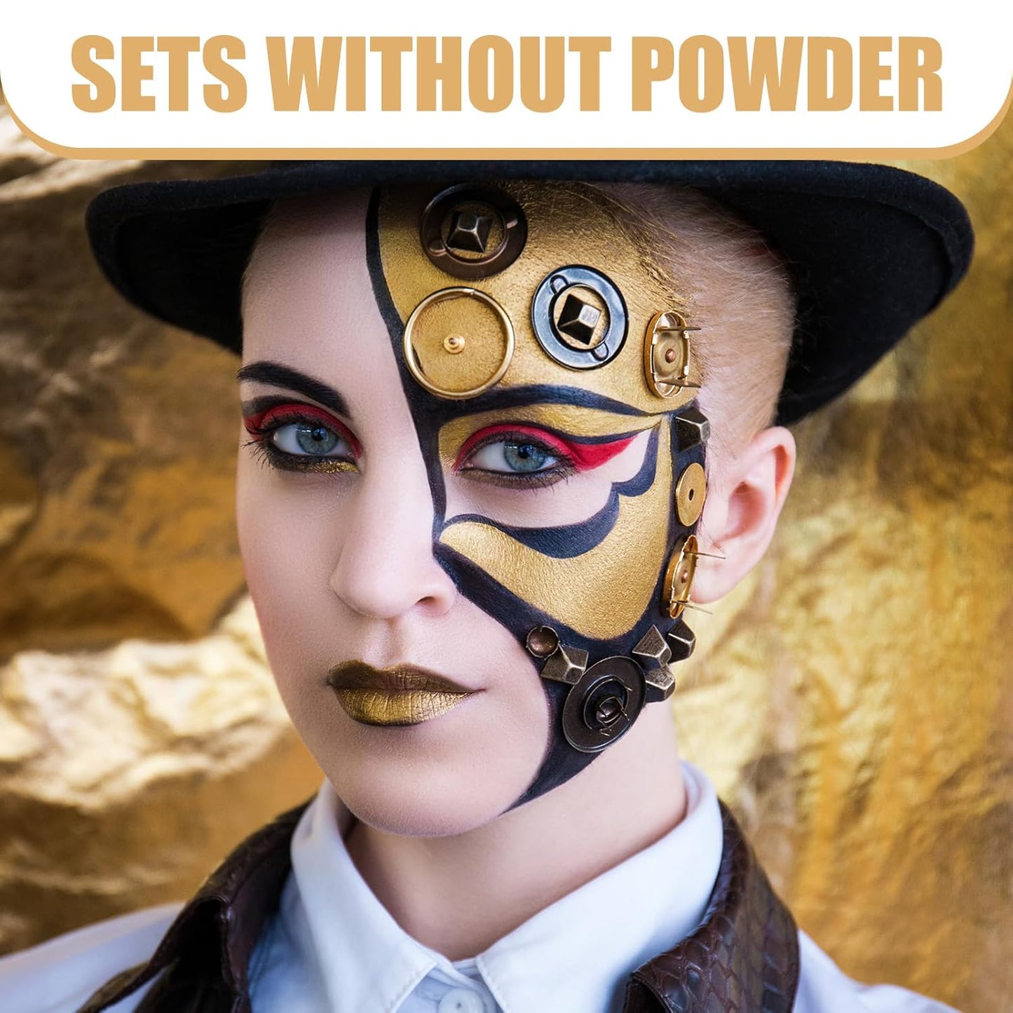 BOBISUKA Gold Face Body Paint, Water Based Face Painting for Art Theater Halloween Party Cosplay Clown SFX Makeup for Women Adults, Non-Toxic Washable