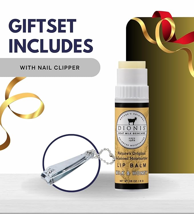 Goat Milk Milk and Honey Scent Lip Balm 0.28 oz Bundle with Nail Clipper - Moisturizing Lip Milk with Shea Butter, Coconut Oil, and Beeswax - Repair Chapped Lips - (4 Items)