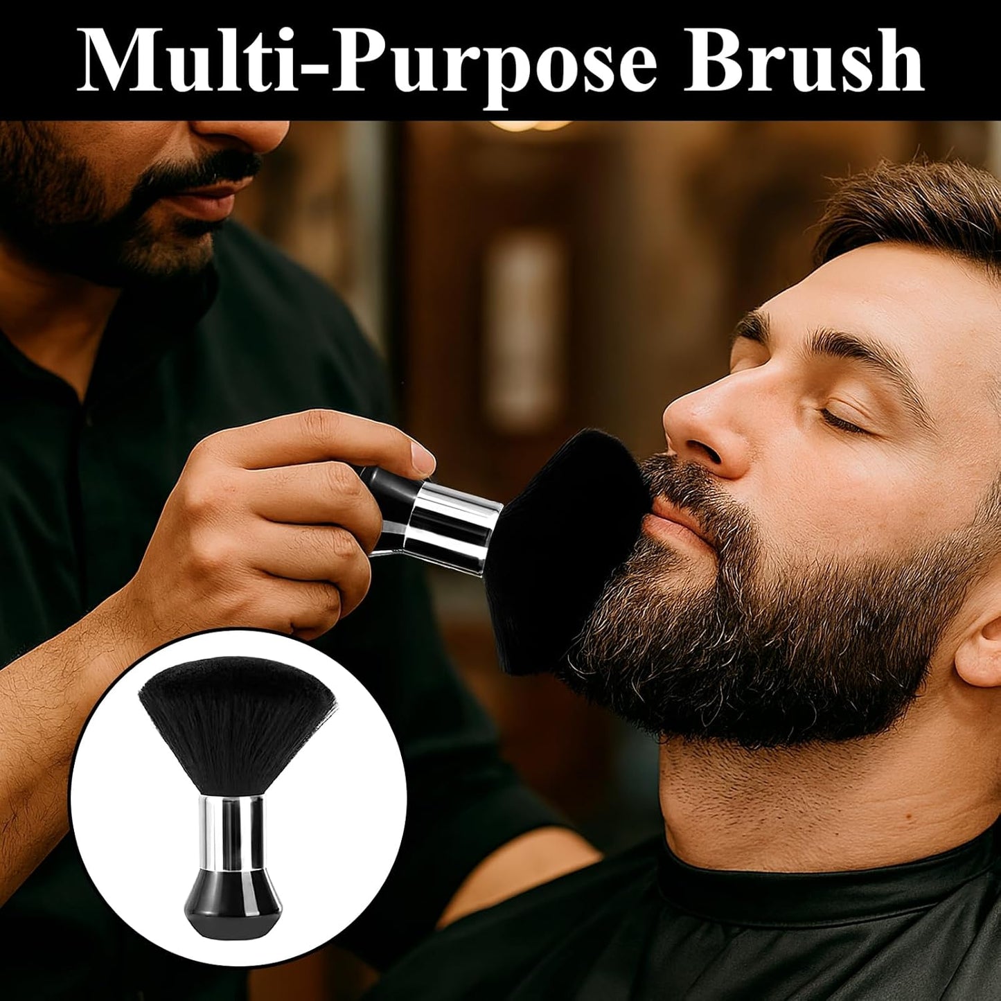 3Pcs Neck Duster Barber Brush, Barber Accessories Supplies Professional, Black Plastic Handle Bristles Soft Cleaning Brush for Remove Loose Hair Around Neckline Haircut Hair Styling Tools