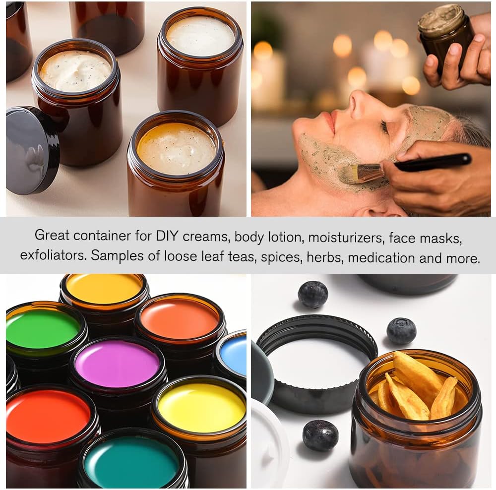 Tecohouse 4 oz Amber Glass Jar with Lids, 48 Pack Small Candle Jars with Lids & Sticker, Empty Cosmetic Containers for Sample, Cream, Spice, Lotion, Ointments Drying jar