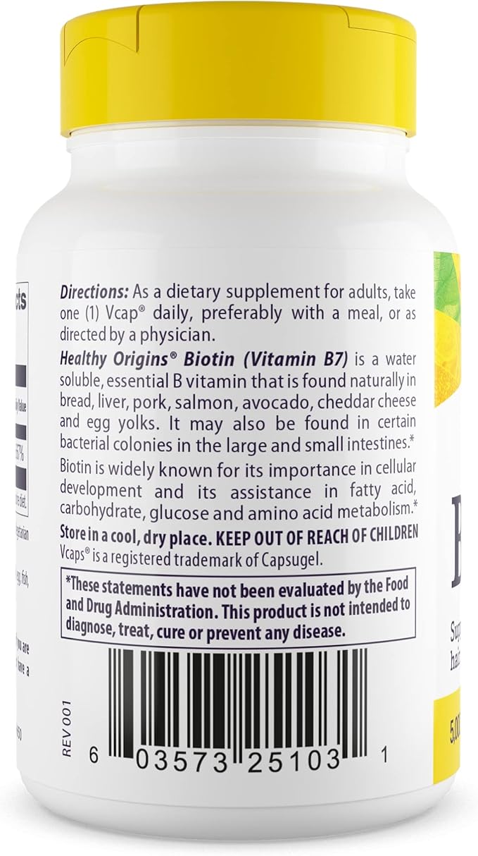 Healthy Origins Biotin 10,000 mcg (USP Grade, Non-GMO, Gluten Free, Hair Support, Nail Support), 150 Veggie Caps