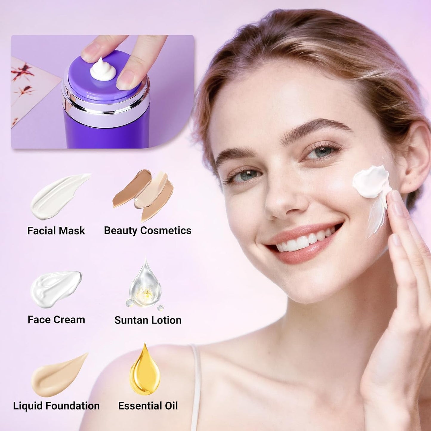 Segbeauty Airless Jar 3.4oz Travel Bottles for Toiletries, 3pcs Empty Travel Containers for Creams, 100ml Purple Refillable Lotion Jars Set, Plastic Vacuum Liquids Containers with Pump for Skincare