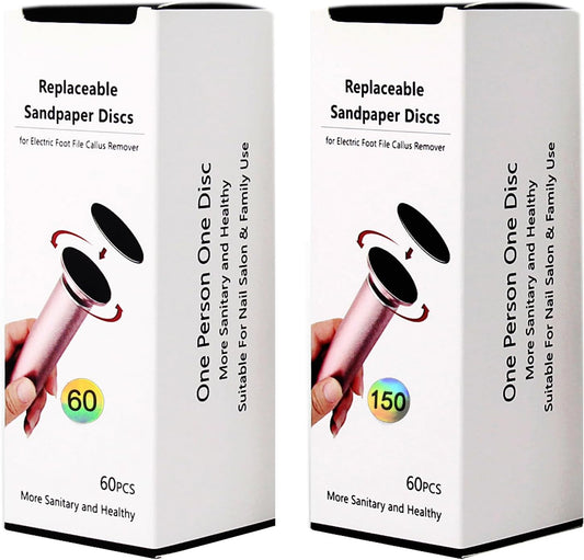 120pcs Replaceable Sandpaper Discs 60 Grit 150 Grit, Thick Self-Adhesive Replacement Sandpaper Refill Sanding Pads for Electric Foot Callus Remover Feet Sander (60 Grit +150 Grit)