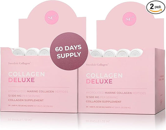 Collagen Deluxe 30 Shots x 2 I 8 Week Bundle I 12500 mg Marine Collagen (Type I & III) I Hyaluronic Acid, Biotin, Vitamin C I Sugar-Free - 8 Week Supply
