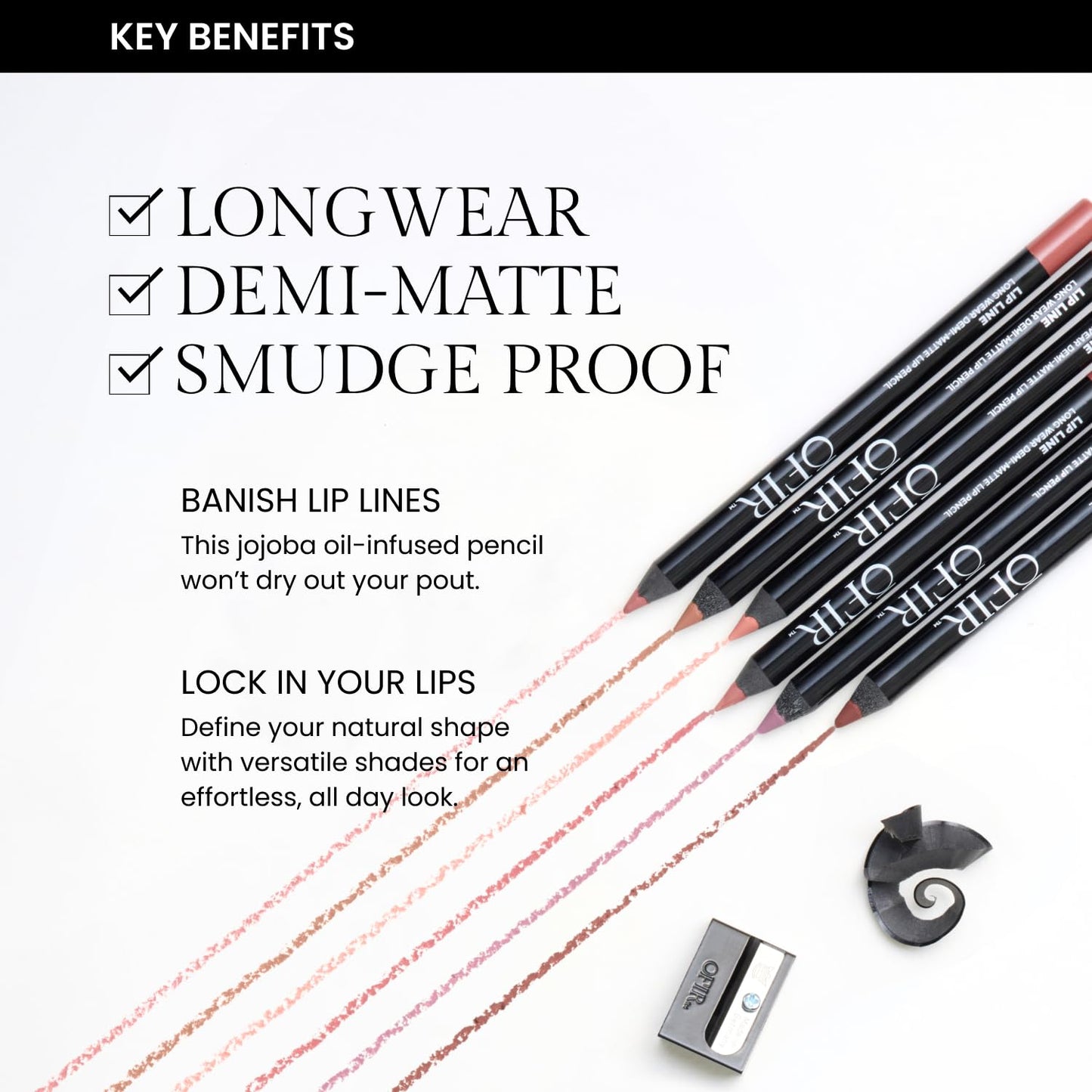 OFIR Longwear Demi-Matte Lip Pencil | Smudge-Proof, Easy Glide, Hydrating, Long-Lasting Color | All That - Deep Brown Lip Liner Pencil | 0.042 OZ