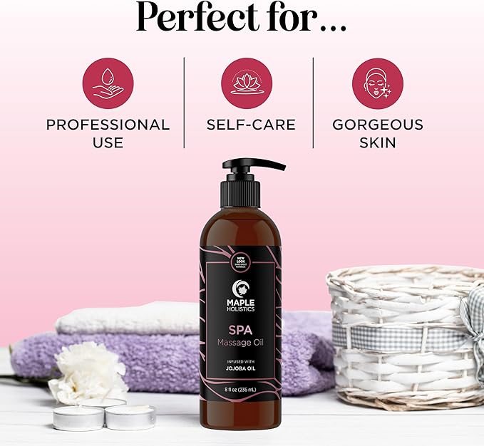 Calming Massage Oil for Massage Therapy - Home Spa Full Body Massage Oil for Sore Muscles for Pro or Home Use with Moisturizing Sweet Almond Oil and Lavender Essential Oil - Non Greasy or Staining