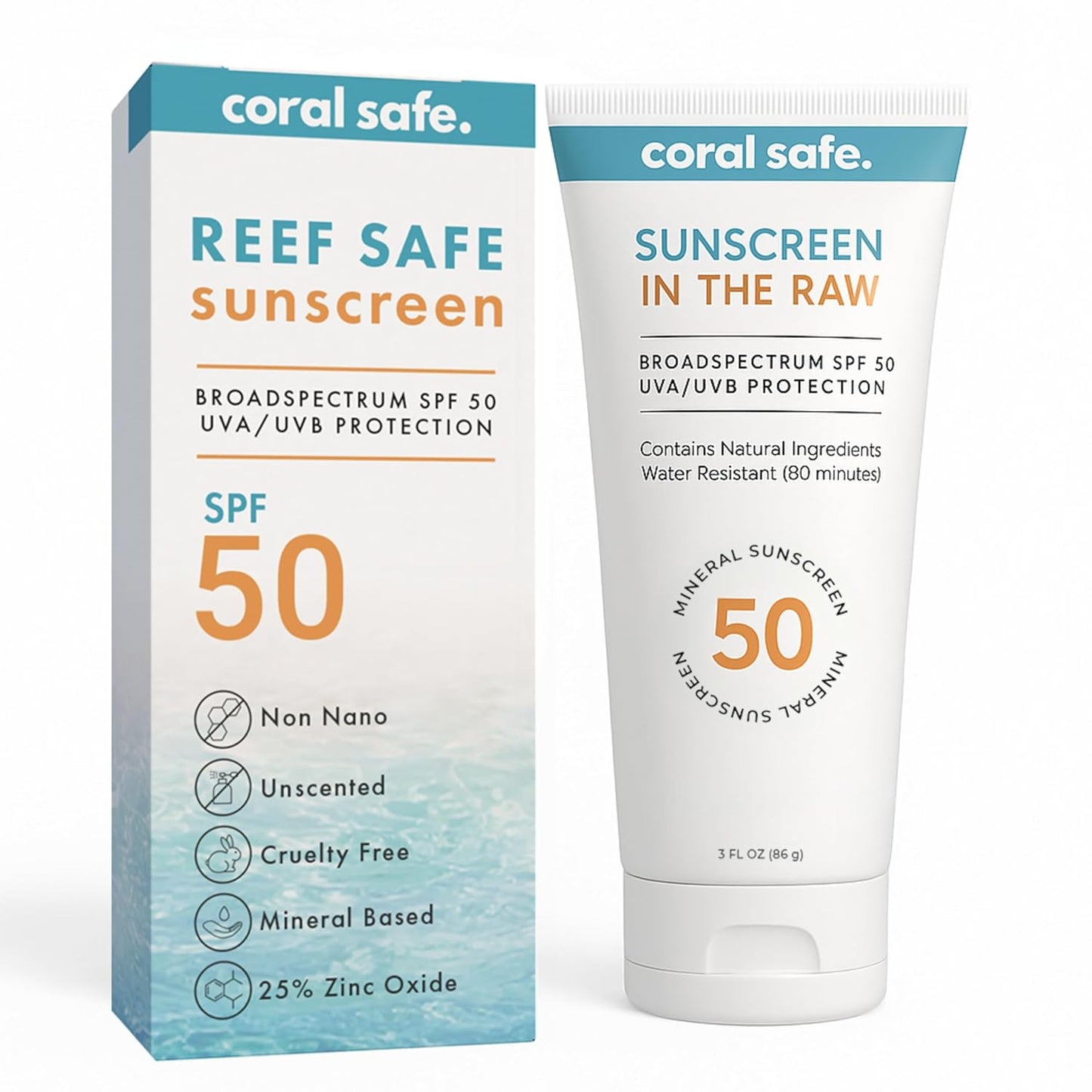 Reef Safe Mineral Sunscreen Travel Lotion SPF 50 - Mexico & Hawaii 104 Reef Act Compliant, Biodegradable, Zinc Oxide, Oxybenzone & Octinoxate Free, Water Resistant, Natural Ingredients, by Coral Safe