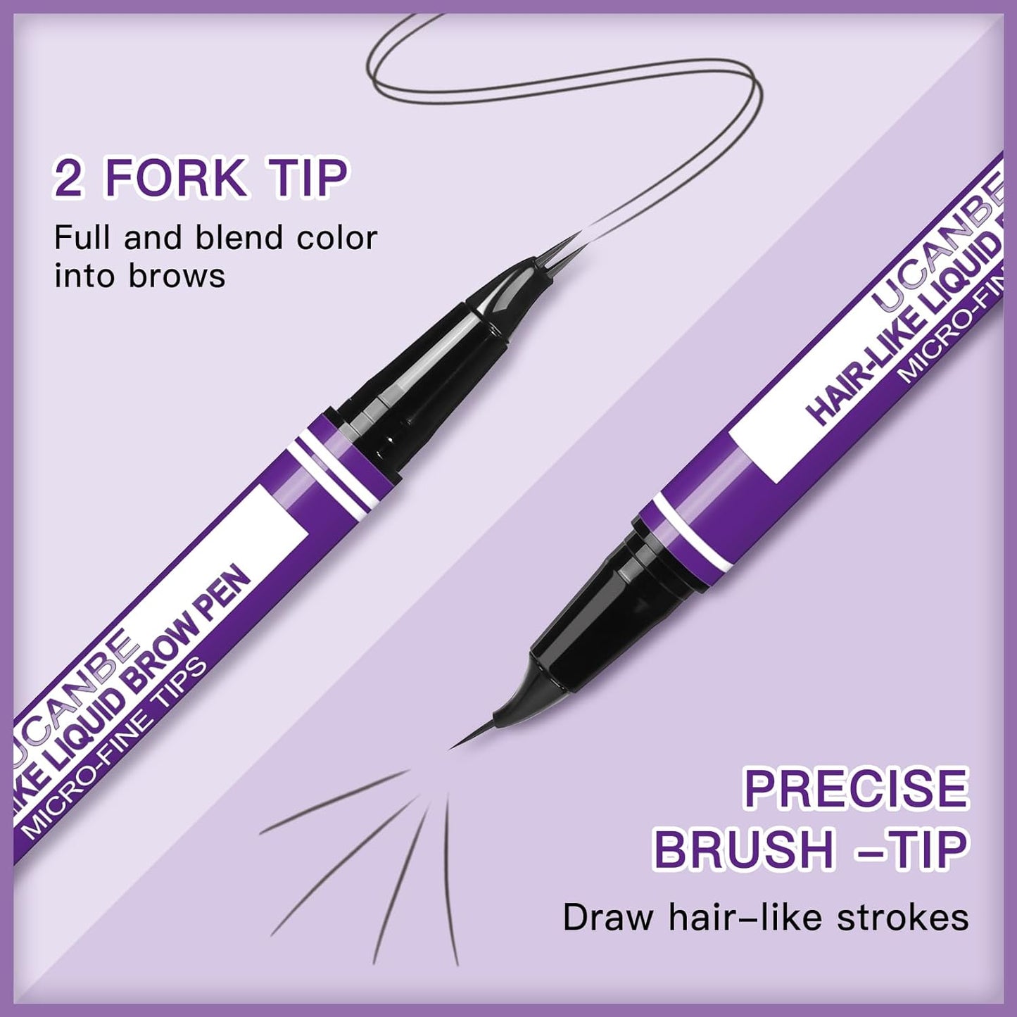 UCANBE Curved Eyebrow Pencils for Women with Spoolie Brush,Dual-Ended Eyebrow Pen with 2-Fork-Tip&Precise Brush-Tip,Microblading Brow Pen for Hair-Like Brows,Waterfool, Long Lasting,Dark Brown