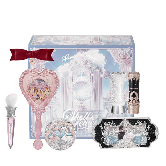 Flower Knows Swan Ballet Halloween 8-Piece Makeup Gift Box Set,Matte Lipstick + Shine Lipstick + Blush+ Eyeshadow Palette + Hand Mirror + Hair Clip + Blush Brush +Gift Box,Gift for Women & Girls