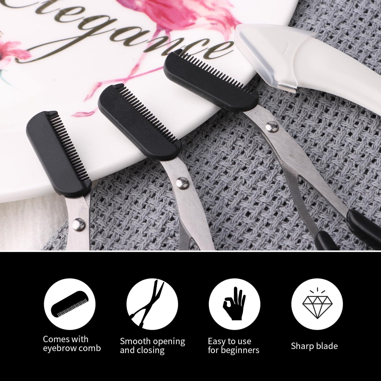 3pcs-Eyebrow Scissors with Eyebrow Razor,Professional Eyebrow Trimmer Scissors with Comb,Non Slip Finger Grips Eyebrow Trimmer,Hair Removal Beauty Accessories for Men Women (Black)