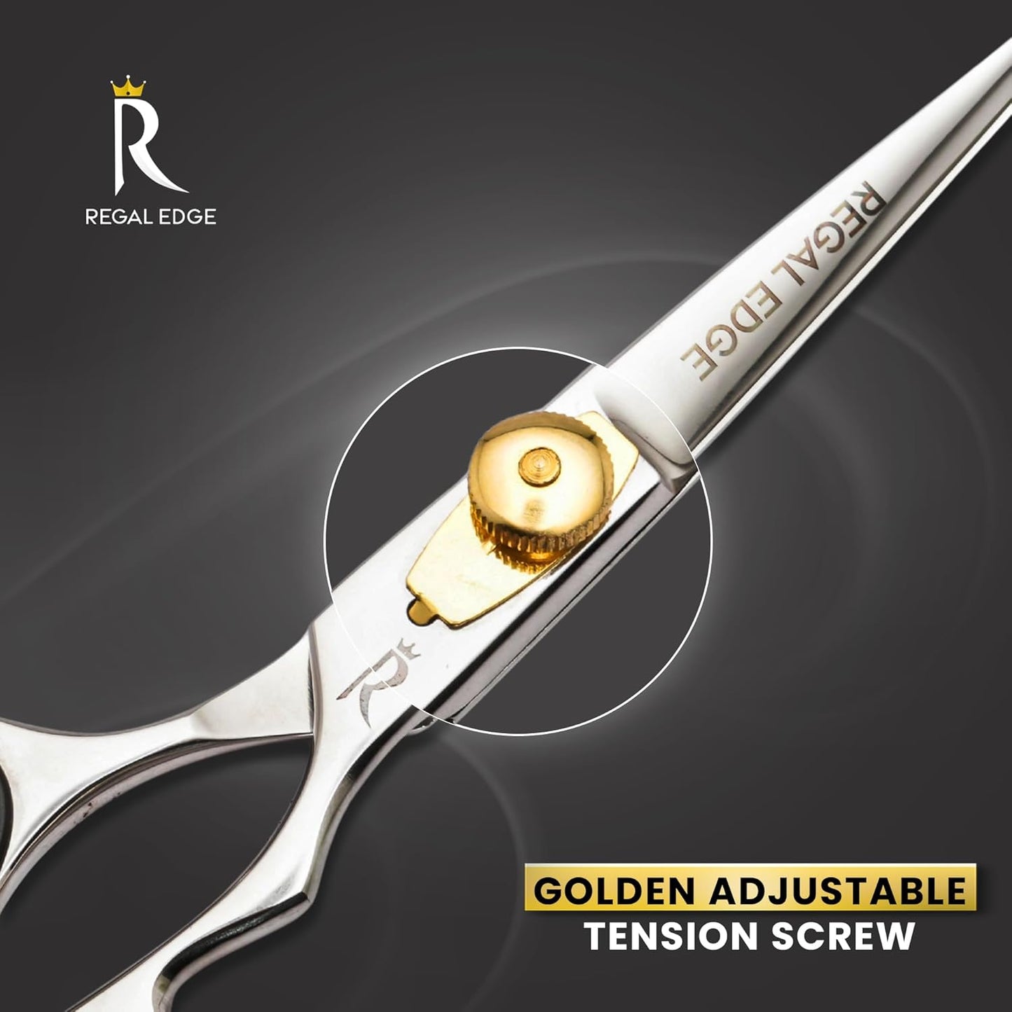 Hair Cutting Scissors - 6.5” Japanese Stainless Steel Professional Hair Scissors - Razor Edge Barber Scissors with Golden Tension Screw, Comb and Cloth - Hair Shears For Man Woman Adults Kids Babies