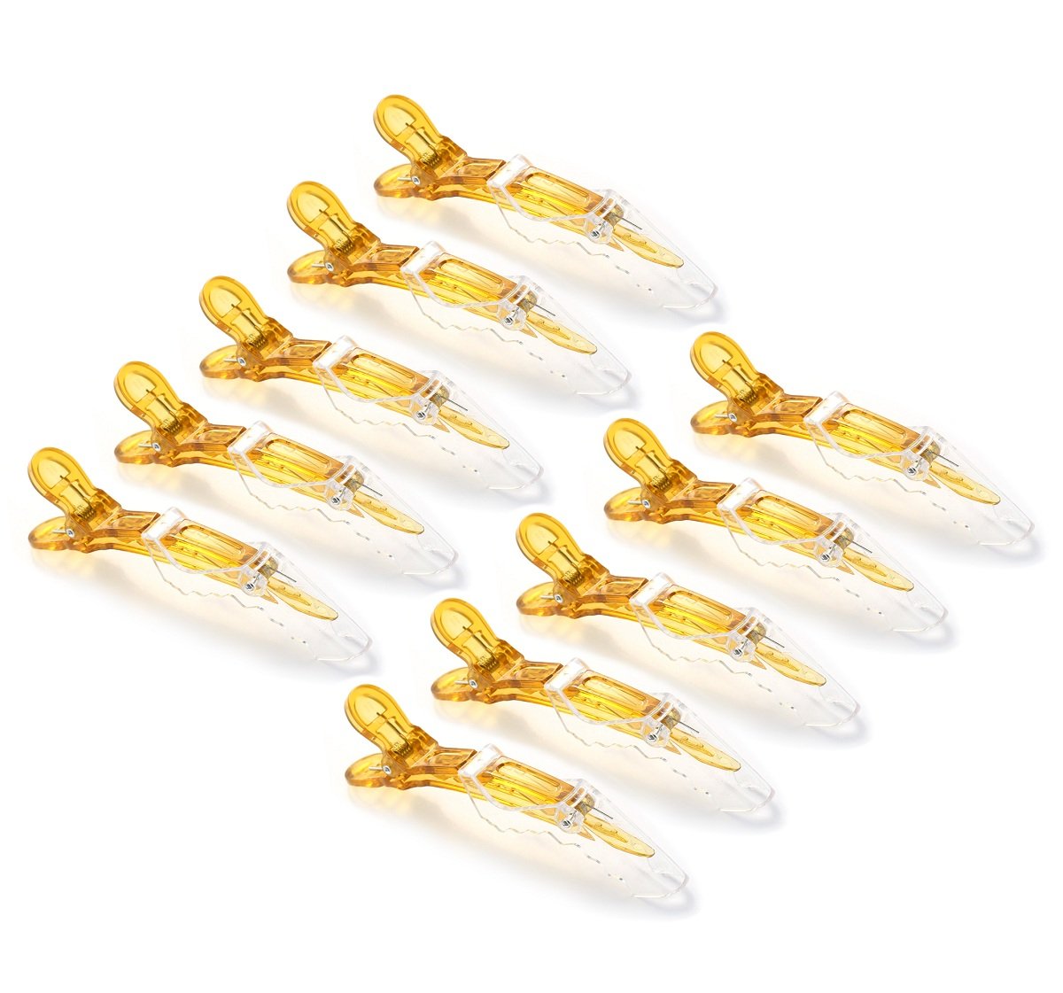 10pcs/set Multicolor Croc Alligator Clips - Transparent Plastic Hair Styling Sectioning Barrettes Professional Non Slip Salon DIY Accessories Hairpins (10pcs-Gold)