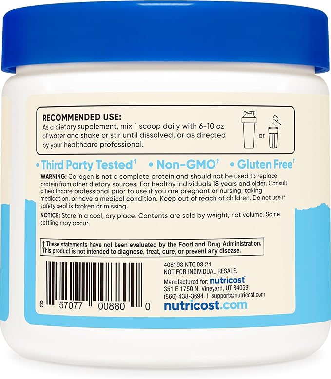 Nutricost Grass-Fed Collagen Powder 4 oz (Unflavored) Type I, Type III Collagen - Gluten Free and Non-GMO