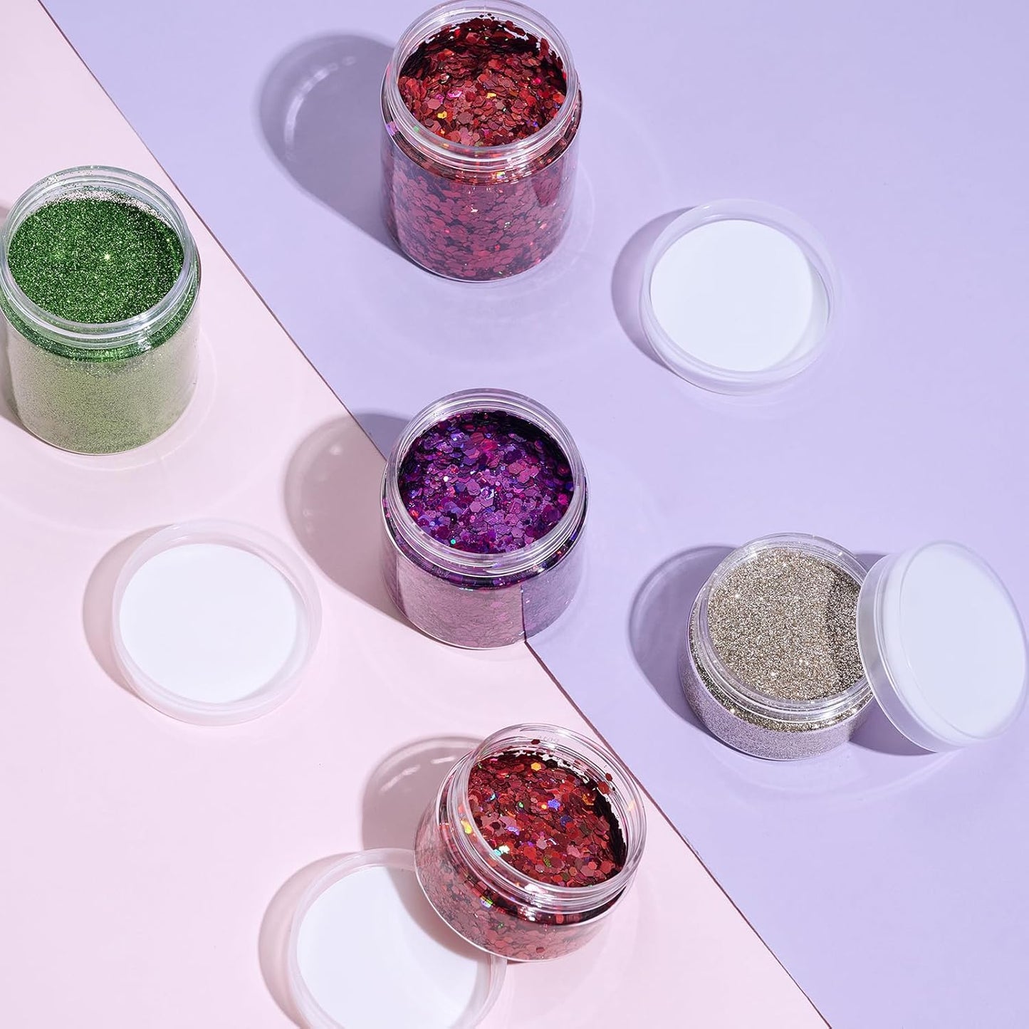 50 Pack 2 OZ Plastic Jars Round Clear Cosmetic Container with Clear Lids, Eternal Moment Slime Jars for Lotion, Cream, Ointments, Makeup, Eye shadow, Rhinestone, Samples, Pot, Travel Storage