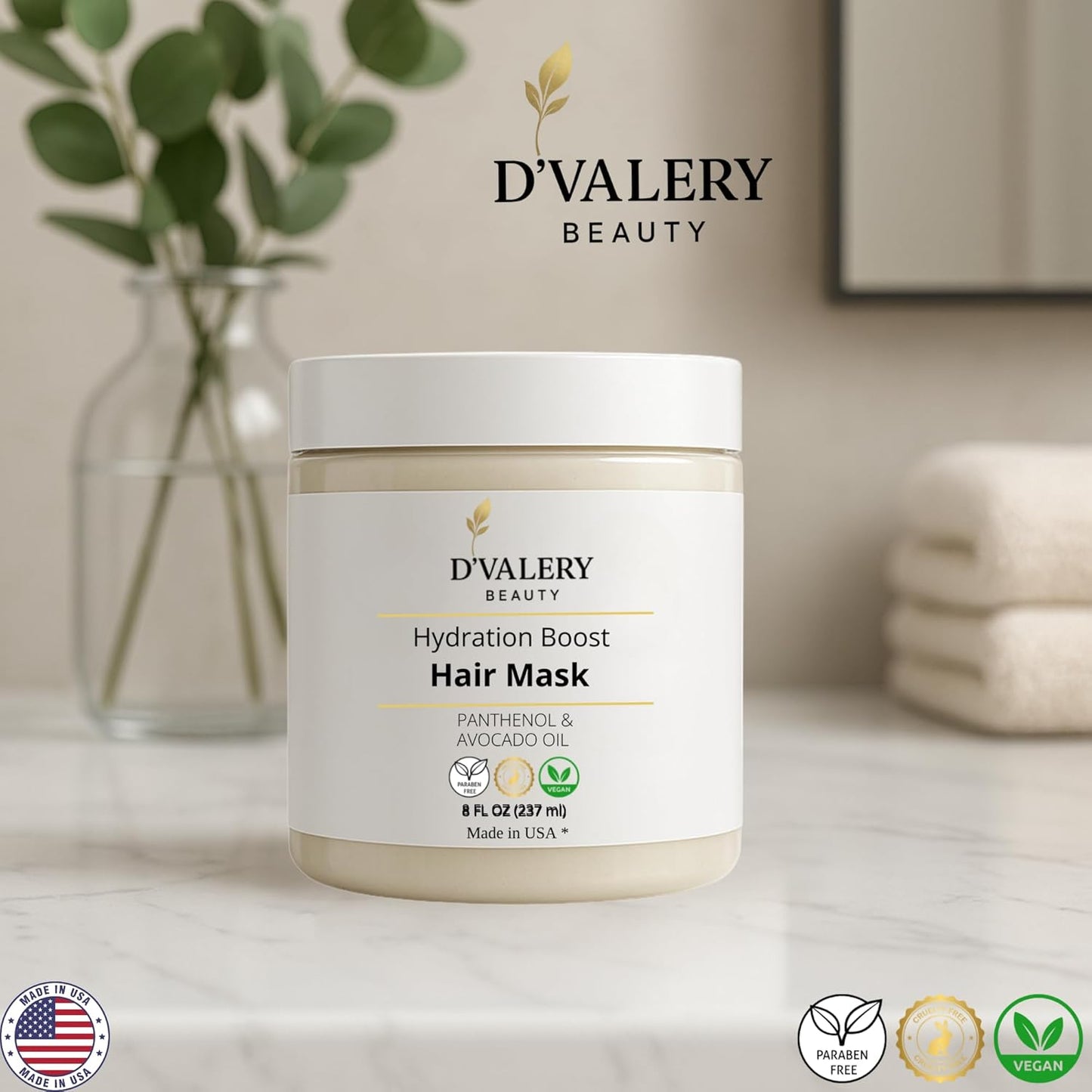 Hydrating Hair Mask with Avocado Oil & Panthenol – Deep Conditioning, Anti-Frizz & Detangling Treatment for Dry, Damaged or Color-Treated Hair – 8 oz