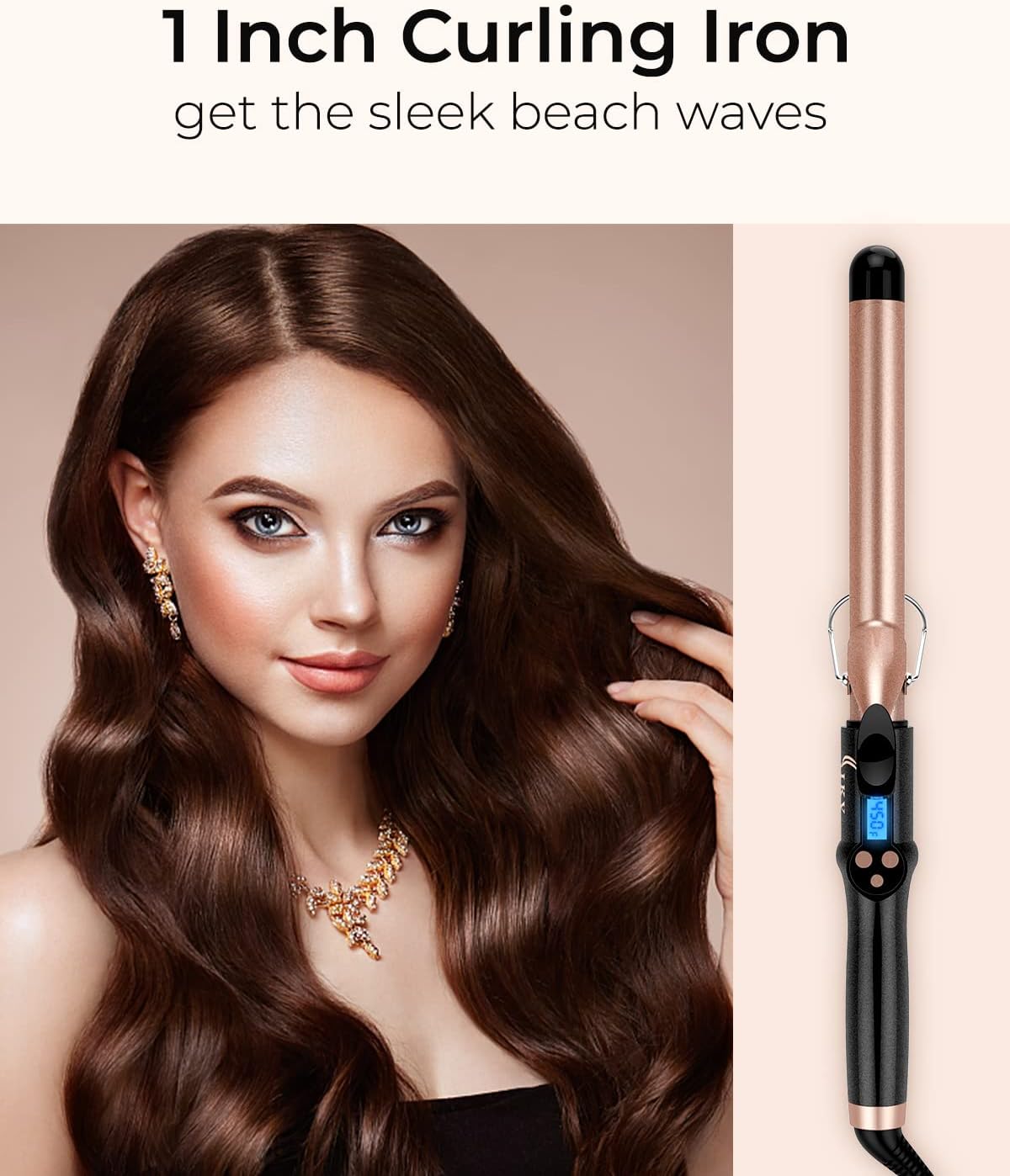 1 Inch Extra Long Barrel Curling Iron, Ceramic Tourmaline Curling Wand Professional Dual Voltage
