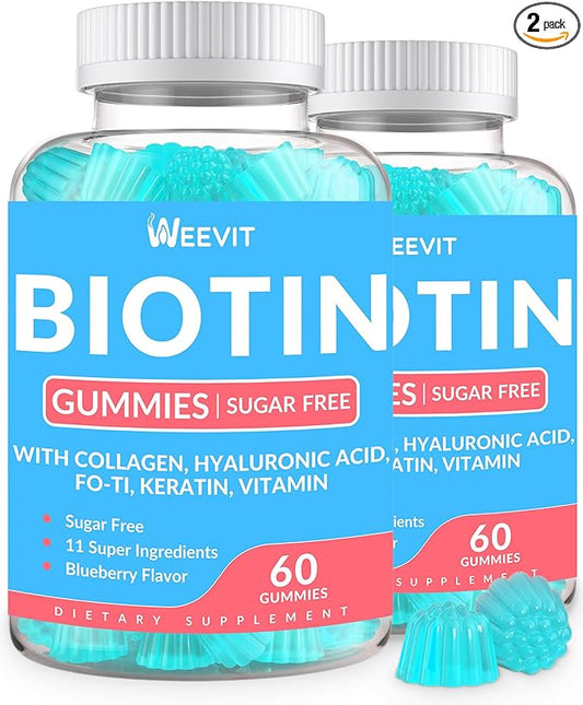 Sugar-Free Biotin Gummies, Biotin and Collagen Gummies with Keratin, Hyaluronic Acid for Women & Men | Hair Growth, Glowing Skin & Strong Nails | Vitamin B7 Supplement, Non-GMO, Chewable