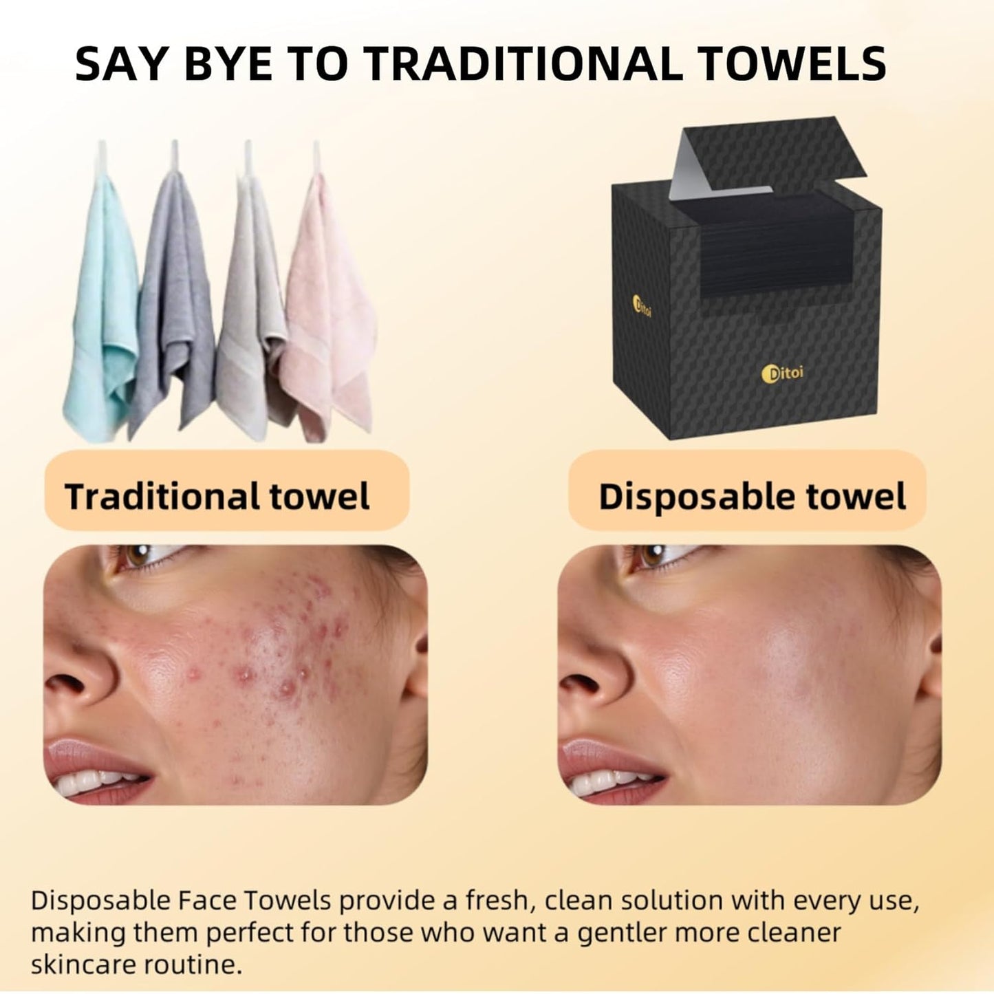 Ditoi Face Towels, Disposable Black Paper Towels, Light Exfoliation for Oily Skin,Facial Towels XL for Makeup Remover & Skincare,10"×12", 50 Count